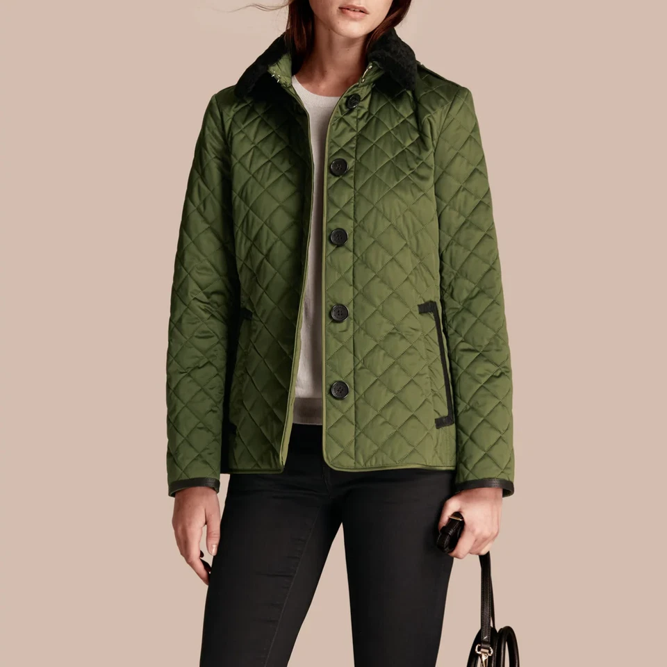 NWT Burberry Ashurst Quilted Jacket With Shearling Collar & Leather Trim S - Image 1 of 4