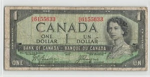 CANADA 1 Dollar 1954, BC-29b Beattie Coyne, Devil's Face, QEII Circulated. C6 - Picture 1 of 2
