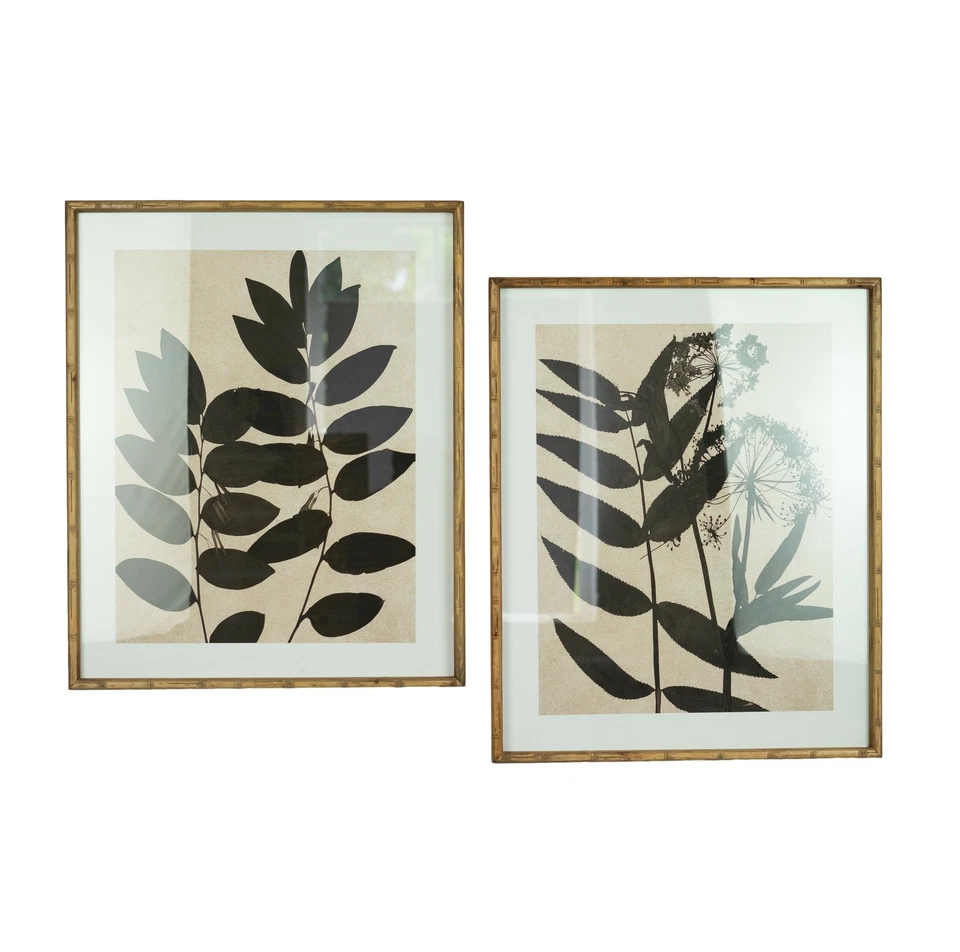 Conjunto de 2 impresiones de arte de pared botánicas con marco de madera en hoja negra monocromáticas florales modernas Foto 1 de 3