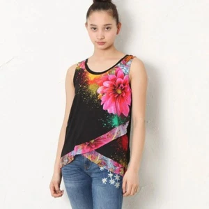Desigual Black Floral Volantes Luka Sleeveless Tank Top XS - Picture 1 of 7