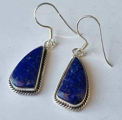 Preciosos pendientes de regalo hechos a mano de plata de ley 925 con piedras preciosas de lapislázuli PG2841 Foto 1 de 4