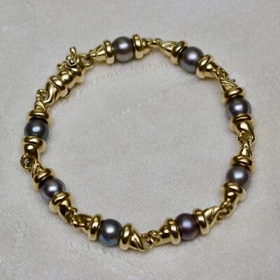 ESTATE ИТАЛЬЯНСКИЙ СДЕЛАНО 18K ЖЕЛТОЕ ЗОЛОТО 7,5 мм таитянский жемчуг браслет (7,5») - Изображение 1 из 4