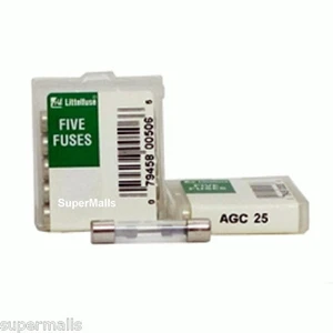 FUSIBLES DE VIDRIO AGC25 25 AMPERIOS - 5 FUSIBLES POR PAQUETE ENVÍO GRATUITO - Imagen 1 de 2