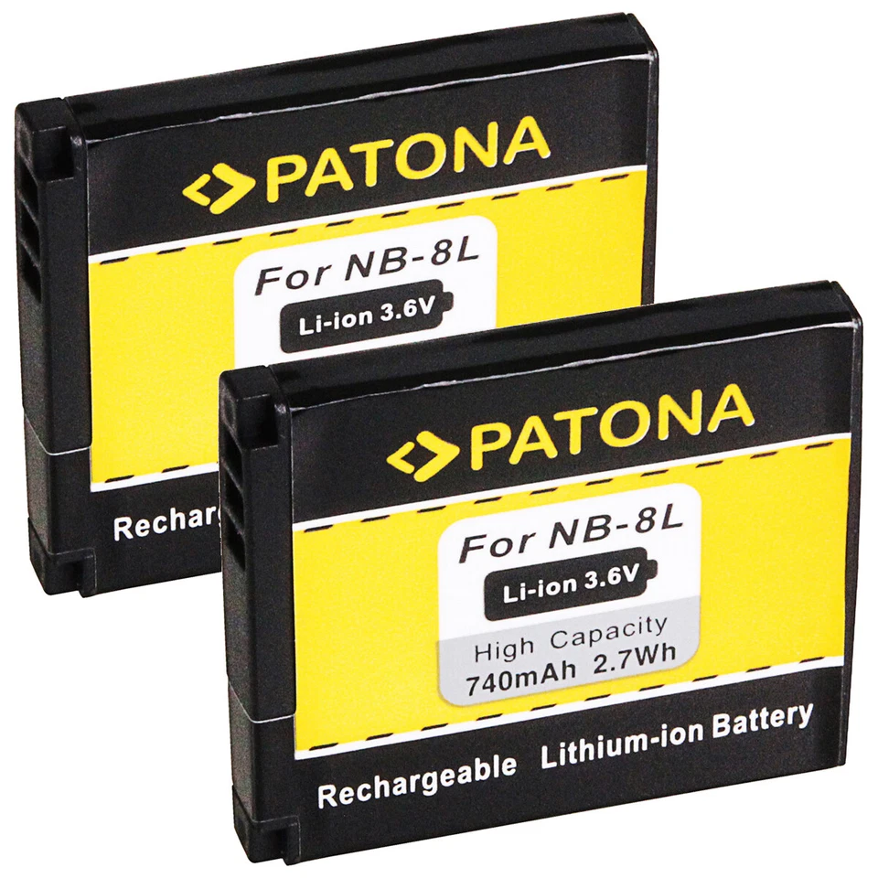 PATONA 2 x Akku Canon PowerShot A2200, A3000 IS, A3200 IS, A3300 IS, A3350 IS - NB-8L