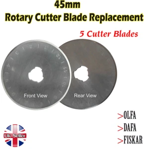 5 _BLADES (45 mm) ROTARY CUTTER SPARE BLADES, FITS ALL OLFA, DAFA,FISKARS. - Picture 1 of 1