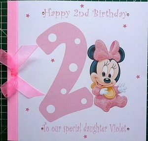 Hand made personalised Baby Minnie Mouse ANY AGE Birthday card -- 4 Sizes - Picture 1 of 14
