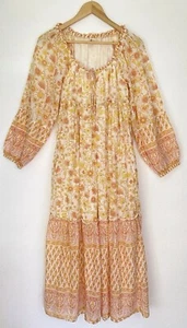 Billabong Endless Sunset Orange Floral Maxi Dress M Tiered Babydoll Cottagecore - Picture 1 of 10