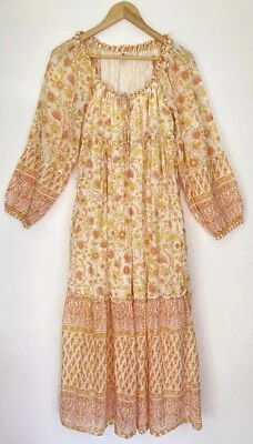 Billabong Endless Sunset Orange Floral Maxi Dress M Tiered Babydoll Cottagecore - Image 1 of 4