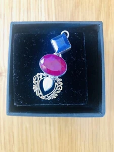 Sapphire, Ruby, Pearl, Gold & Silver Bespoke Pendant - Picture 1 of 4