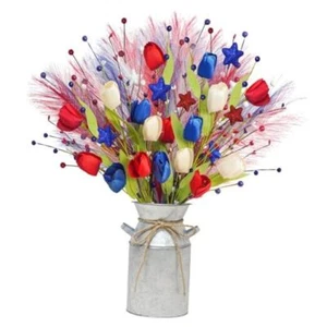 20in Patriotic Artificial Berry Stem Picks in Vase, 10pcs Red White and Blue - Picture 1 of 7