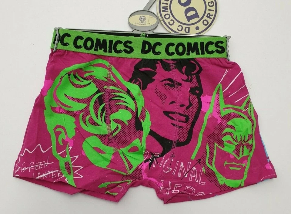 Nuevo con etiquetas Calzoncillos Boxers Junior Junior Junior Marca DC Geniales Superhéroe Verde Púrpura Marca 7 a 8 para Niños Foto 1 de 2