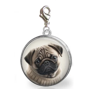 Pug Puppy Dog Clip On Charm Bracelets Zipper Pull Purse Charm Handcrafted - Picture 1 of 1