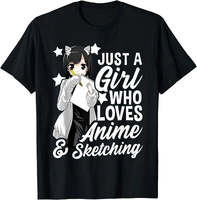 Anime Girl Just A Girl Who Loves Anime and Sketching Drawin  Gift Unisex T-Shirt - Image 1 of 3
