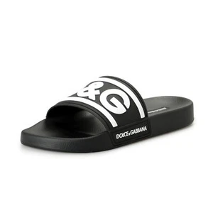 Dolce & Gabbana Men's Black & White Logo Print Rubber Flip Flops Sandals Shoes - Picture 1 of 9