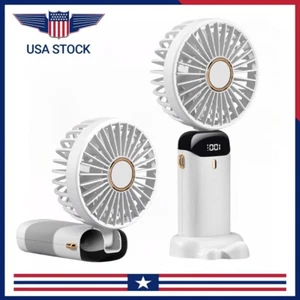 White Hand Fan: Digital Screen,5 Speeds,USB-C,Folds for Neck/Desk 8H Cooling - Picture 1 of 12