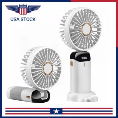 White Hand Fan: Digital Screen,5 Speeds,USB-C,Folds for Neck/Desk 8H Cooling - Image 1 of 4