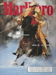 vintage MARLBORO 1-Page Magazine PRINT AD 1992 Cowboy riding horse in snow - Picture 1 of 1