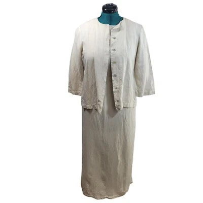 Vestido midi Orvis mezcla de lino con chaqueta a juego tostado talla 8 Foto 1 de 4