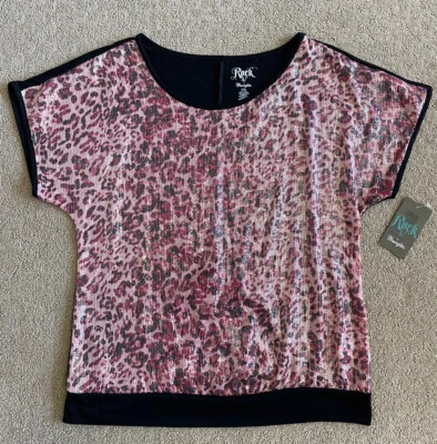 Camisa Rock 47 Brillante Rosa y Negro Guepardo Lentejuelas por Wrangler Niñas Talla XXL NUEVA CON ETIQUETAS Foto 1 de 4