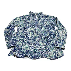 Lilly Pulitzer Girls XL (12-14) Mini Killian Popover Blue Animal Printed 1/4 Zip - Picture 1 of 10