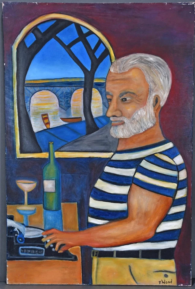 Эрнест Хемингуэй портрет искусства аутсайдер самоучка Питер Вуд подпись - Изображение 1 из 4