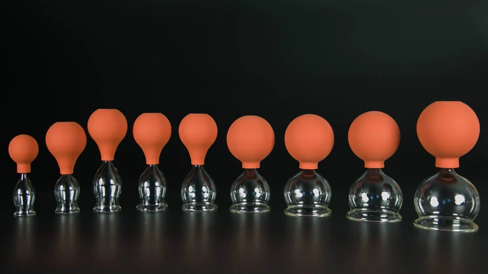 9er Schröpfset 20-60mm m. Ball,Schröpfglas,Schröpfgläser Original Lauschaer Glas