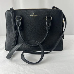 Black Leather Kate Spade Purse Bag Double Handle, 1 Zipped 2 Snapped Pockets - Picture 1 of 19