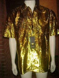 NWT MENS CREME DE SILK RARE SHORT SLEEVE METALLIC GOLD SILK SHIRT SIZE MEDIUM - Picture 1 of 3