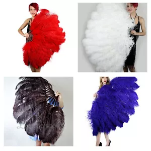 Large OSTRICH Feather FAN 50" x 30" for Burlesque Dance/Costume/Halloween/Show - Picture 1 of 11