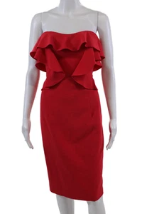 Black Halo Womens Ruffled Front Strapless Mid Calf Sheath Dress Red Size 8 - Picture 1 of 6