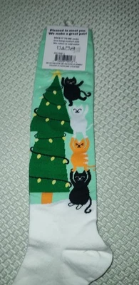 Calcetines hasta la rodilla para mujer nuevos con etiquetas calcetín para decoración de gatos amante del árbol de Navidad Foto 1 de 4