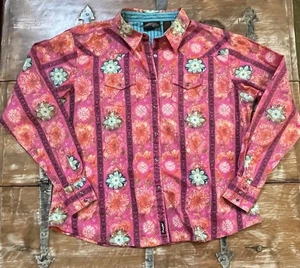 Vtg Wrangler Western Shirt Pearl Logo Snap Up-Boho Cowgirl-HOT PINK Floral-XL - Picture 1 of 24
