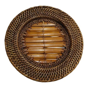 Vtg Woven Wicker Rattan Charger Plate Placemat Bamboo Plate Holder - Picture 1 of 7