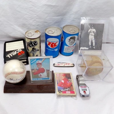 Lot of Pete Rose Memorabilia Cincinnati Reds RC Can Cards Signed Baseballs - Image 1 of 4