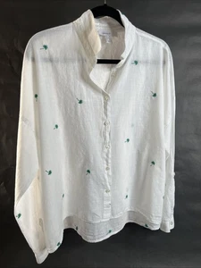 Camicetta Forever 21 contemporanea con bottoni - bianca con palme verdi - taglia 1X - Foto 1 di 6