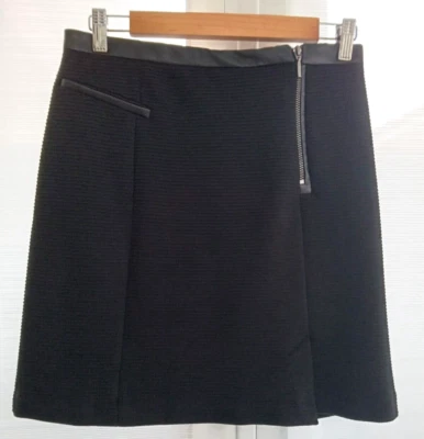 TU Ribbed Jersey Skirt Women's Black Short Faux Leather Trim Zipped Front Size 8 - Image 1 of 4