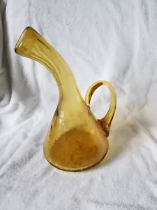 MCM Blenko 948 Crackled Glass Bent Neck Decanter In Chartreuse w/o Stopper - Picture 1 of 5
