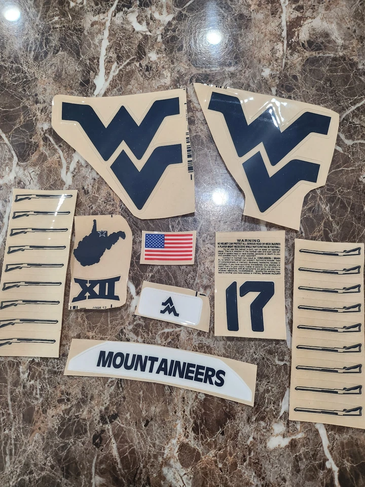 West Virginia Mountaineers full size football helmets 3M vinyl decals - Image 1 of 1