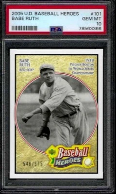 PSA 10 - 2005 Upper Deck Baseball Heroes #101 Babe Ruth Boston Red Sox HOF #/575 - Image 1 of 2