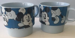 MICKEY MOUSE SET OF 2 STACKING BLUE MUG COFFEE CUPS - Picture 1 of 6