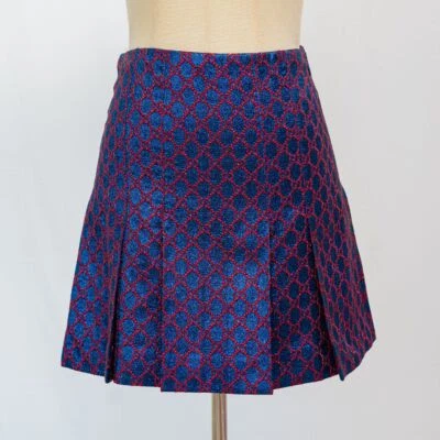 Gucci海军蓝提花红色guccisima迷你百褶半身裙 — 第 1/4 张图片