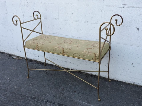 Large Vintage Painted Metal Upholstered Vanity Bench Stool 8011 Cover