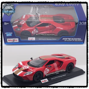 Maisto 1:18 Scale 2021 Ford GT Heritage Edition in Red Diecast Car - Picture 1 of 7