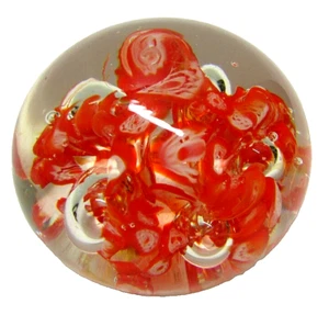 MURANO PAPERWEIGHT ART GLASS VTG Orange Coral Controlled Bubble 3 Inch VGC - Picture 1 of 5