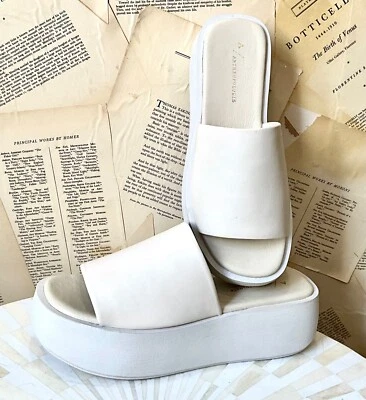 Sandalia Plataforma Anthropologie Forma Plana Cuña Deslizable Cuero Marfil 41/11 NUEVA Foto 1 de 4