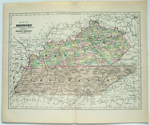 Kentucky - Original 1896 Copper-Plate Map by A. J. Johnson. Antique - Picture 1 of 3