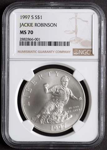 1997 S NGC MS70 Jackie Robinson Silver $1 Dollar Commemorative Coin Cover