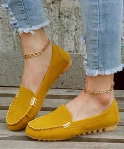 ROSY Yellow Stitch-Detail Loafer Faux Suede Size 7 - B M - Picture 1 of 6