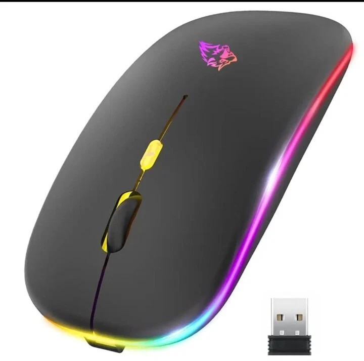 Wireless Mouse With RGB Slim Profile Silent Mouse 3 Dpi Levels Colored Lights - Image 1 of 4