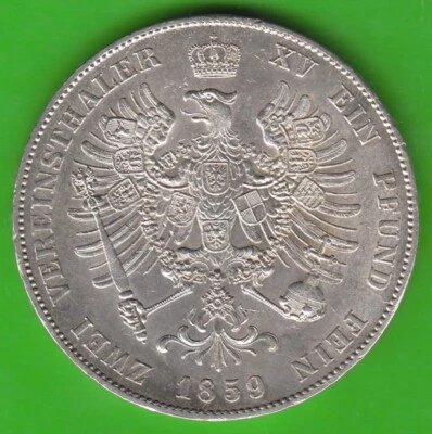 Coin Talers Silver Prussia Double Talers 1859 AU-ST minimal Scratches nswleipzig - Image 1 of 3